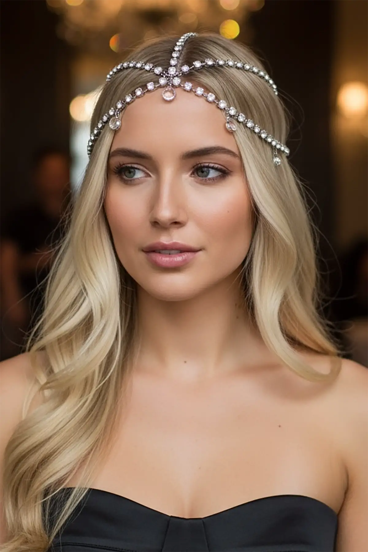 Gümüş Renk Taş Detaylı Saç Aksesuarı/ Kına Aksesuarı