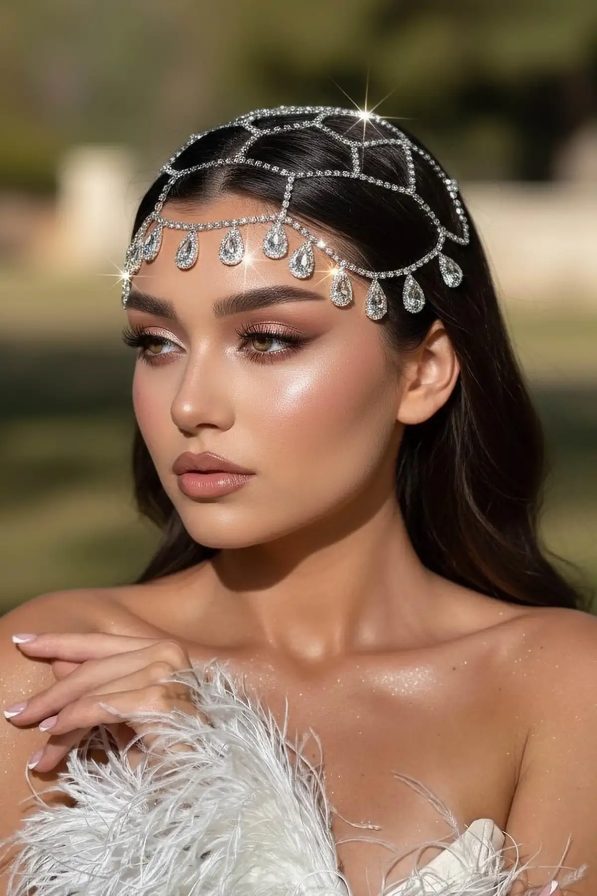 Gümüş Renk Taş Detaylı Saç Aksesuarı/Kına Aksesuarı