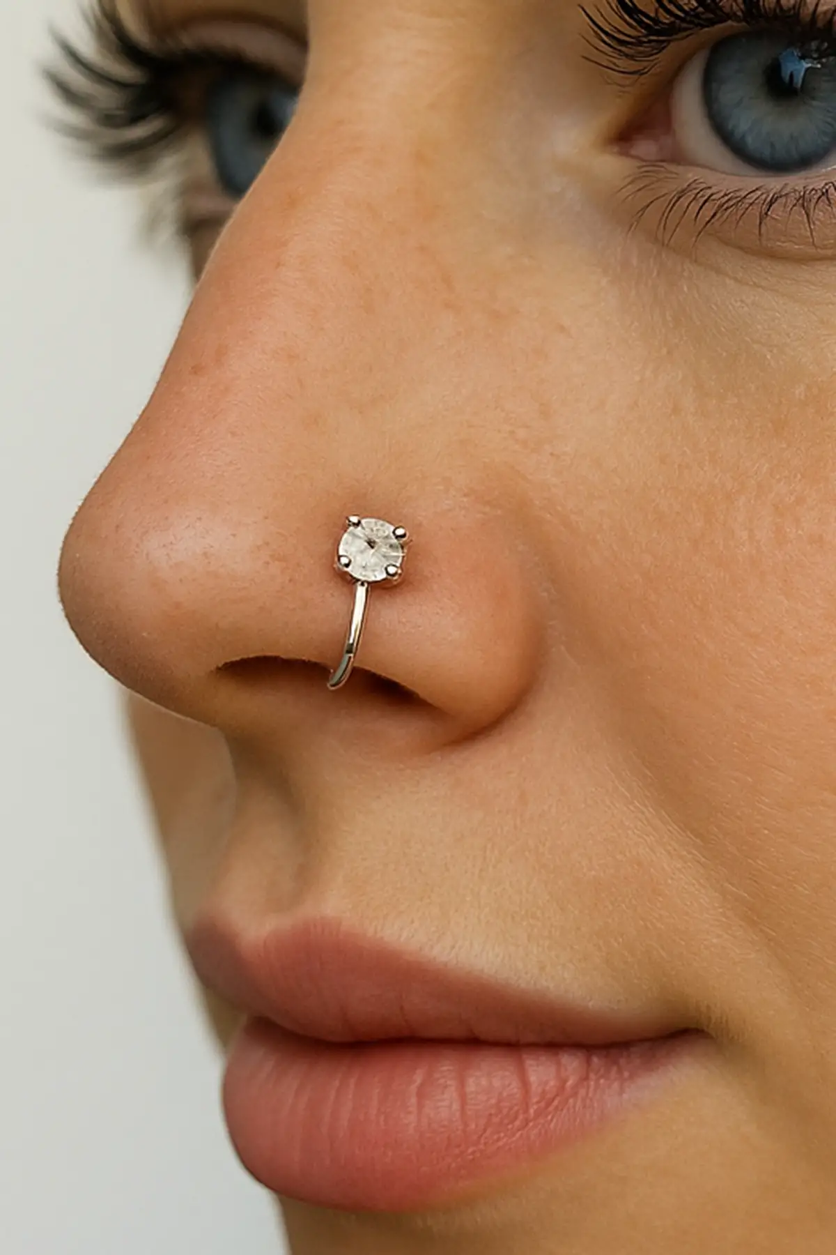 Gümüş Renk Taş Detaylı Sıkıştırmalı Deliksiz Hızma Piercing (Tek)