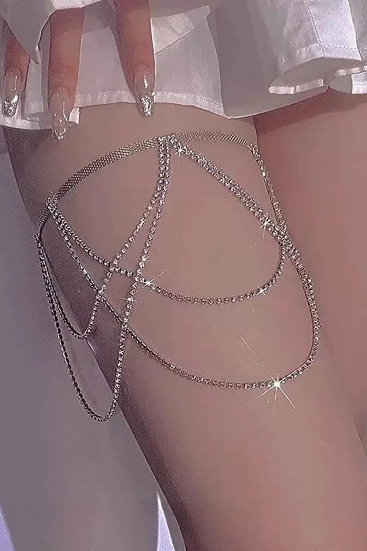 Gümüş Renk Taş Detaylı Tasarım Bacak Aksesuarı