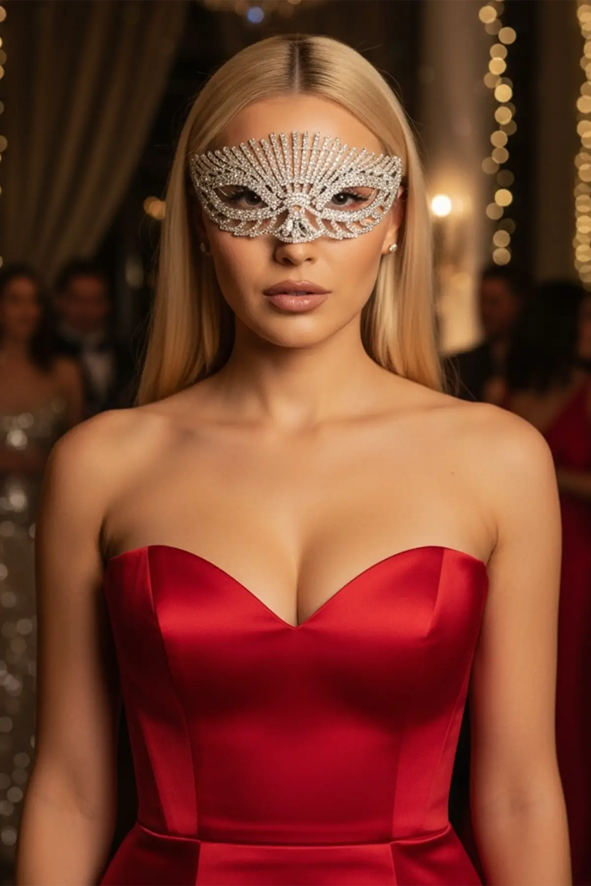 Gümüş Renk Taş Detaylı Tasarım Parti Maskesi