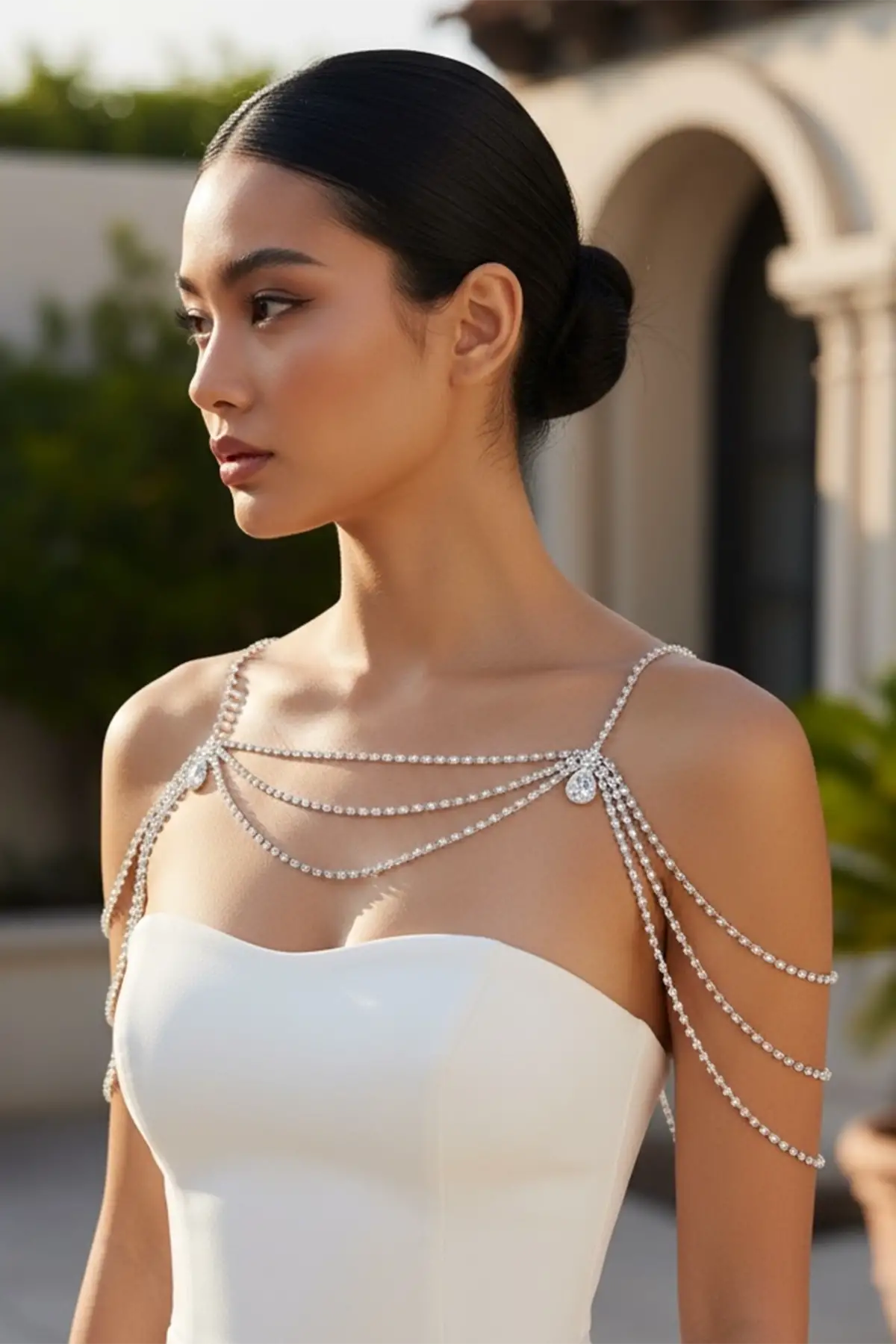 Gümüş Renk Taş Detaylı Tasarım Vücut Aksesuar