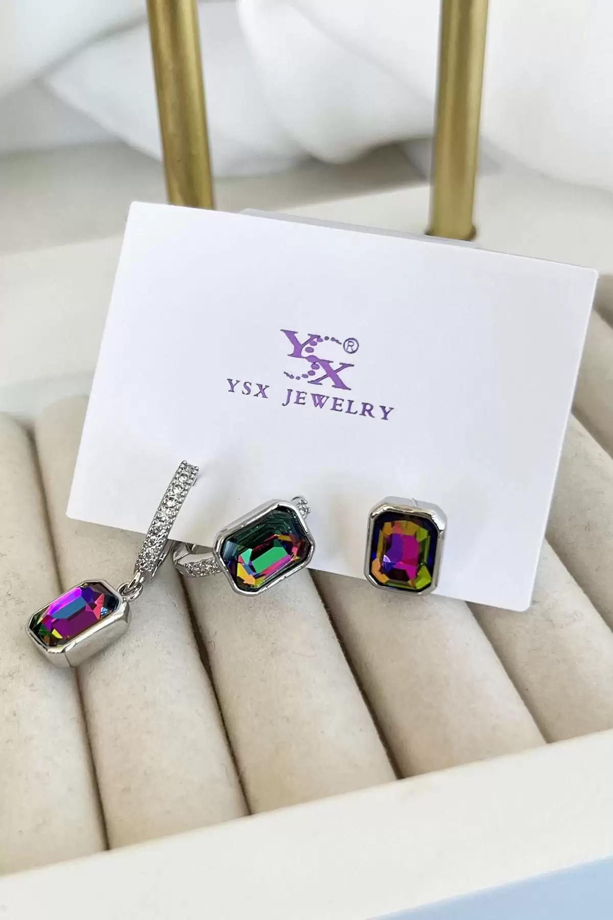 Gümüş Renk Taş Detaylı VİP 3lü YSX Küpe Set