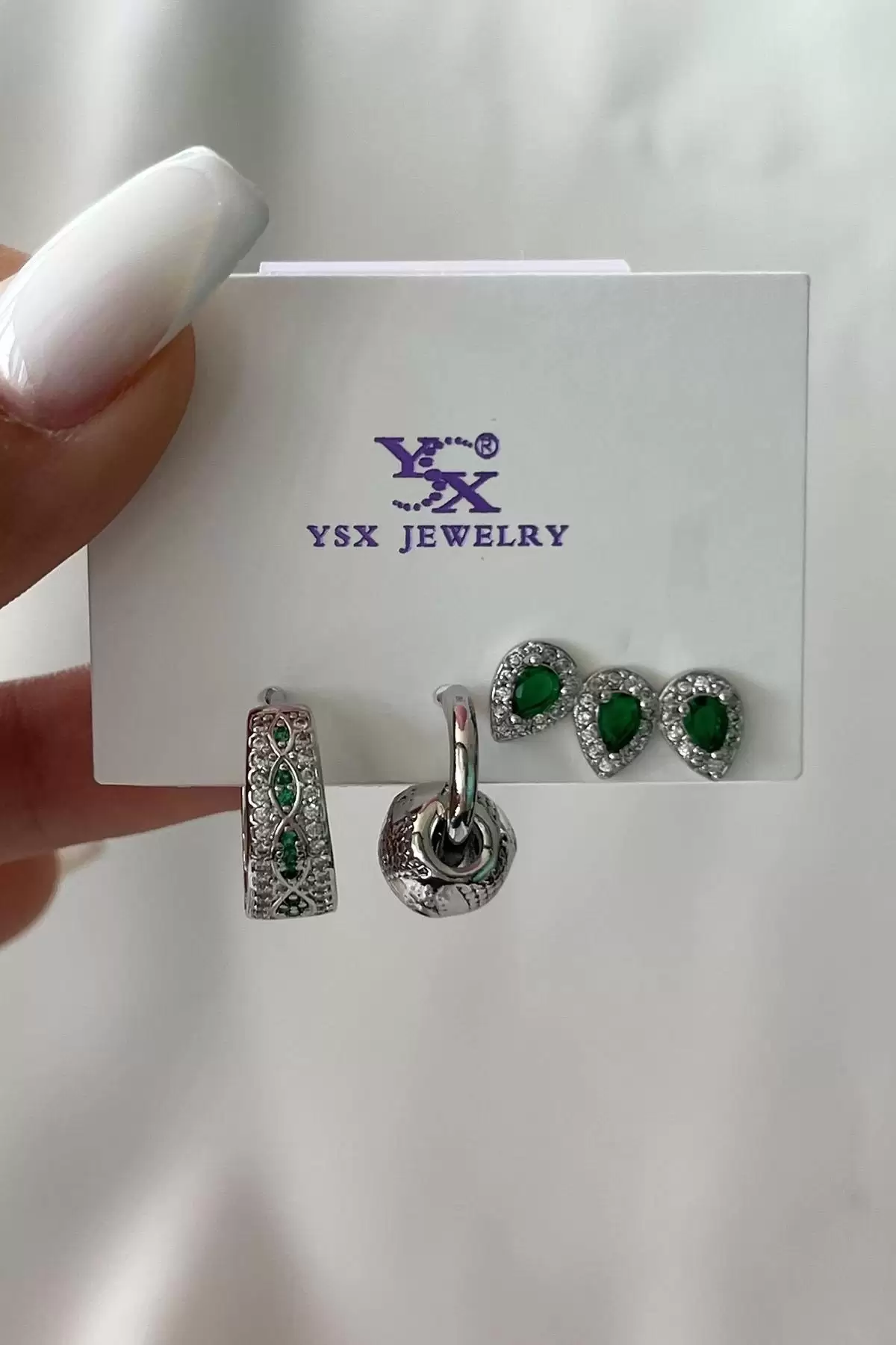 Gümüş Renk Taş Detaylı VİP 3lü YSX Küpe Set