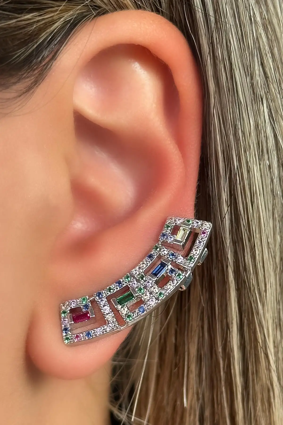 Gümüş Renk Taş Detaylı YSX Ear Cuff (Tek)
