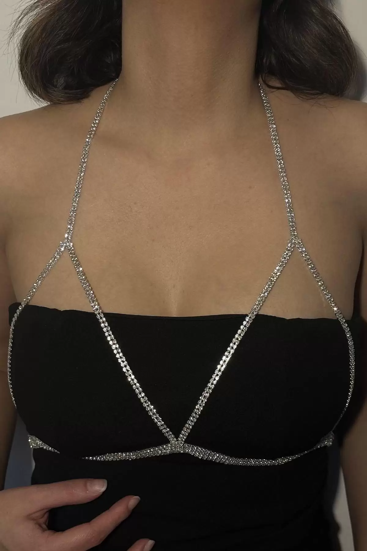Gümüş Renk Taşlı Bikini Üstü/ Vücut Aksesuarı