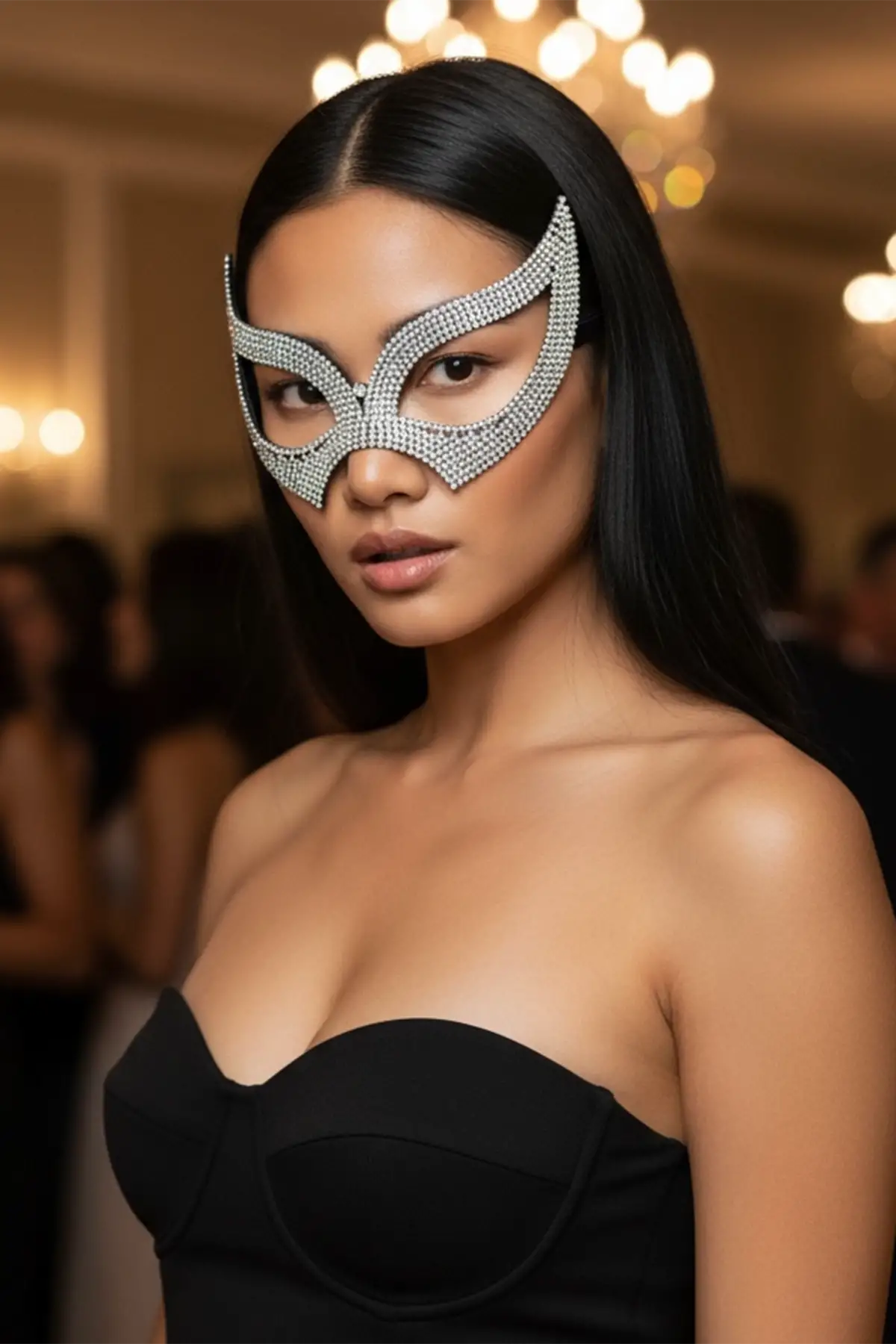 Gümüş Renk Taşlı Parti Maskesi