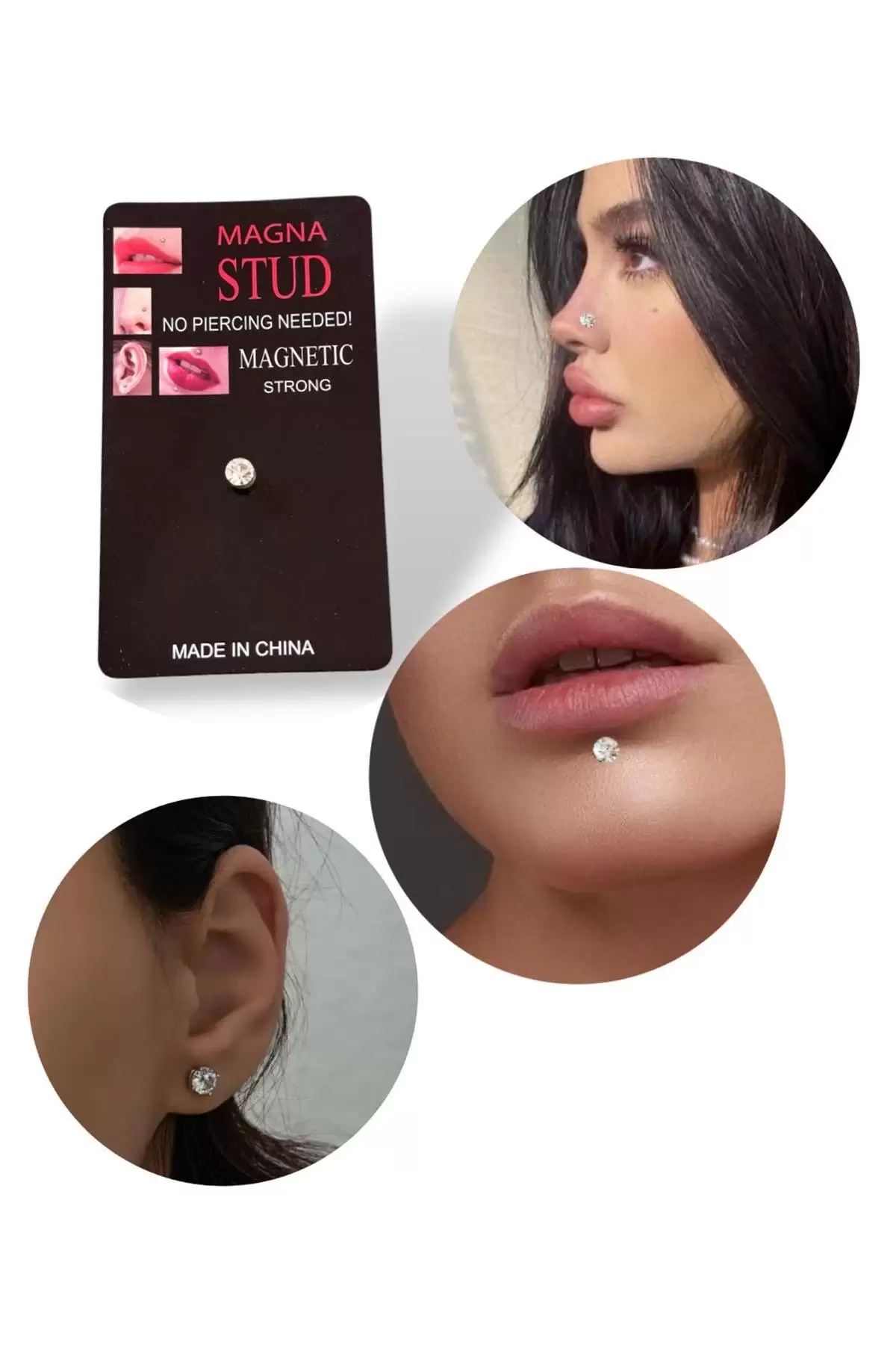 Gümüş Renk Tekli Burun/Dudak/Kulak Delik Gerektirmeyen Cerrahi Mıknatıslı Çelik Piercing
