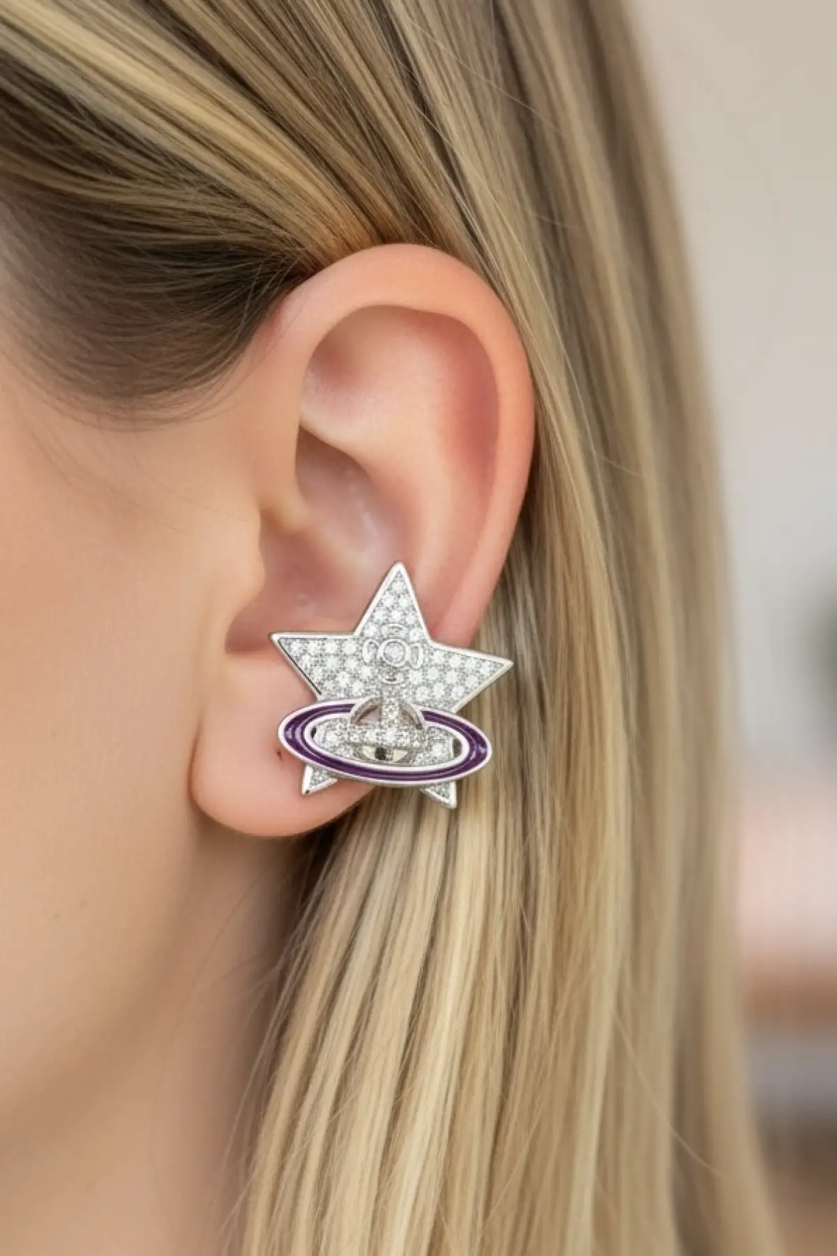 Gümüş Renk Yıldız Figürlü 14K Altın Kaplama TX Ear Cuff (Tek)