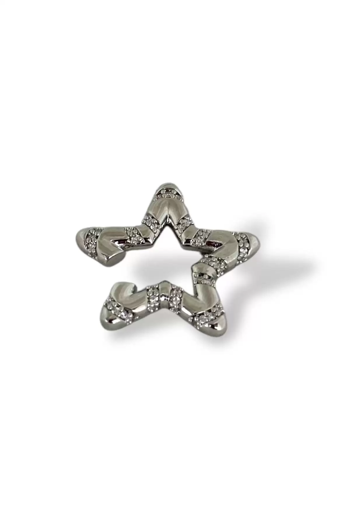 Gümüş Renk Yıldız Figürlü Taş Detaylı Ear Cuff (Tek)