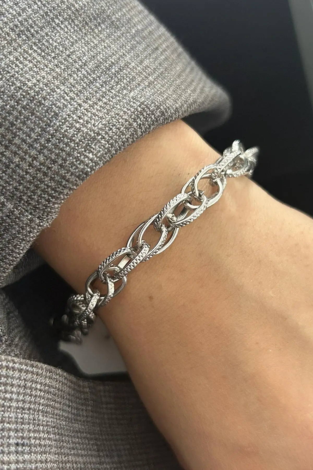 Gümüş Renk Zincir Çelik Bileklik (Unisex)