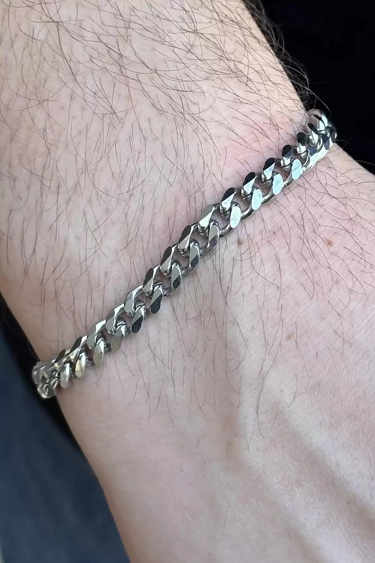 Gümüş Renk Zincir Detaylı Erkek Çelik Bileklik