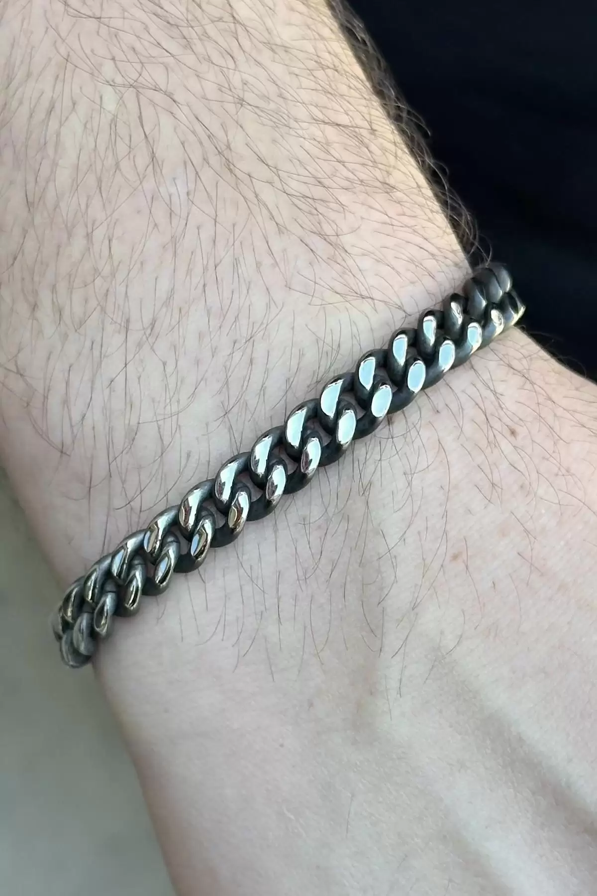 Gümüş Renk Zincir Detaylı Erkek Çelik Bileklik