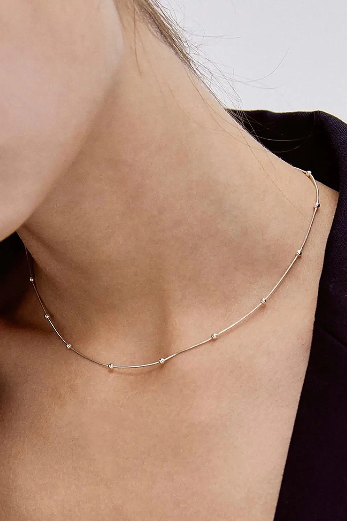 Gümüş Renk Zincir Detaylı Unisex Çelik Kolye