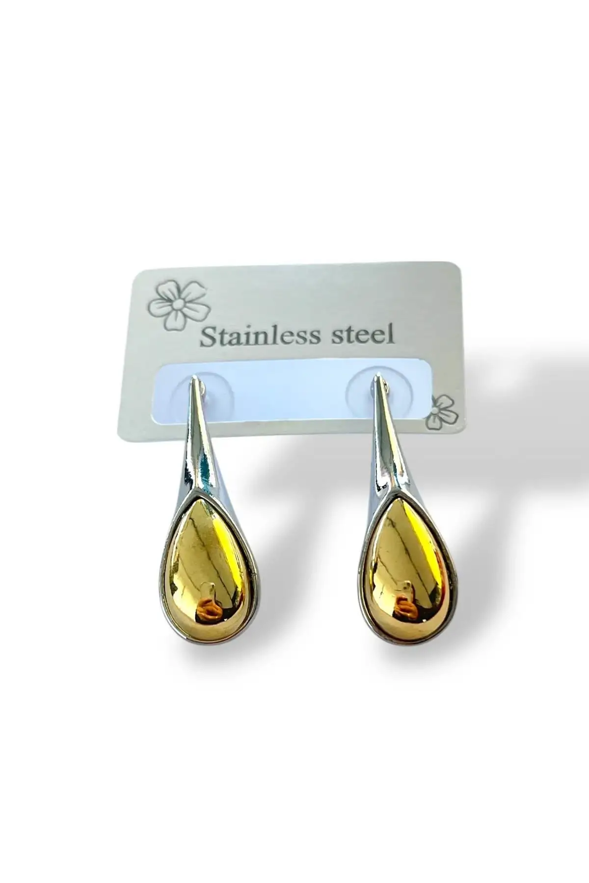 Gümüş ve Altın Renk Çelik Küpe (Çift)