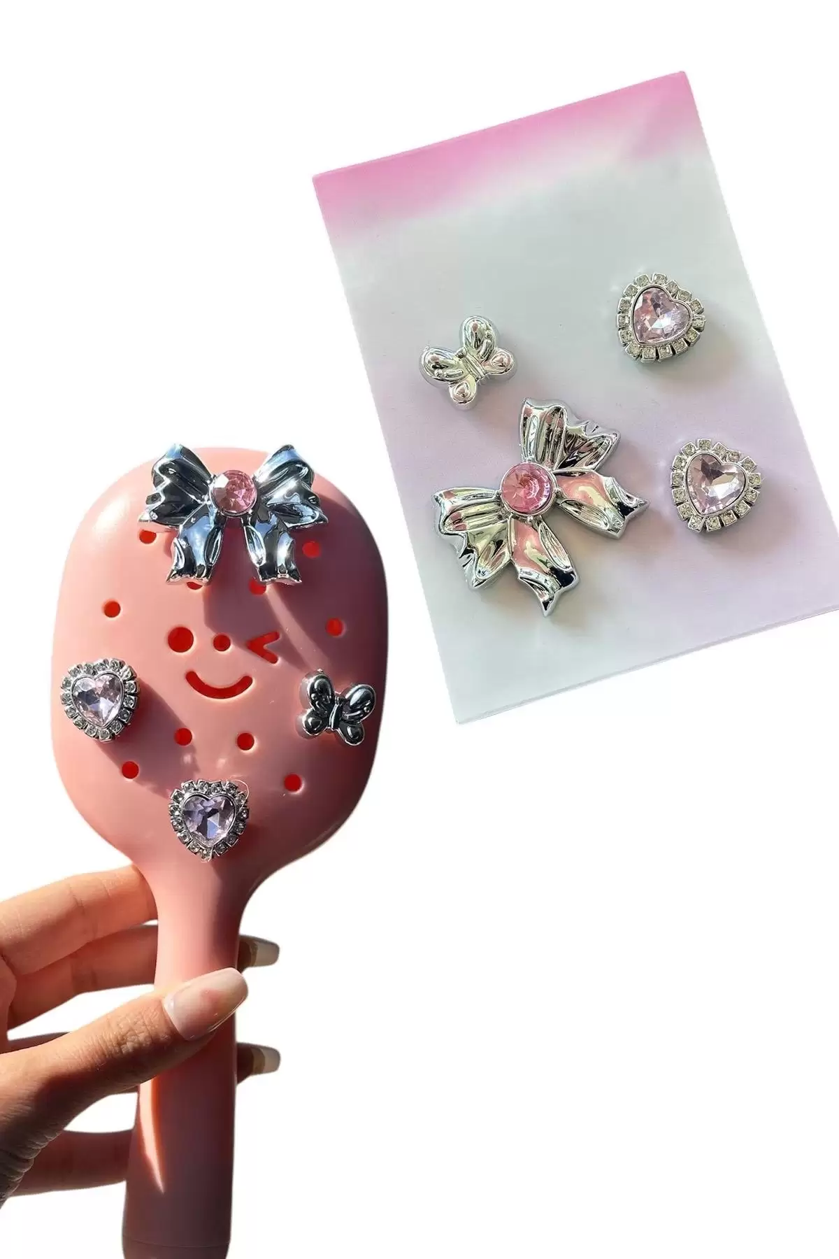 Gümüş Ve Pembe Renk Karışık Figürlü Tarak Charmı
