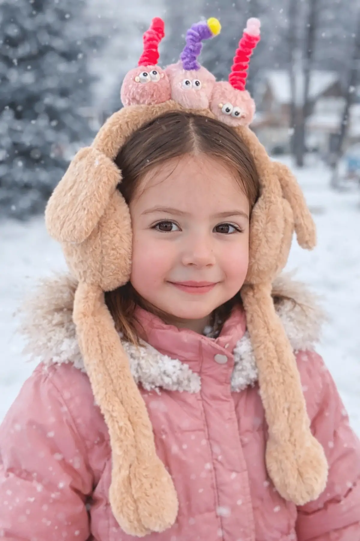 Kahve Renk Canavar Figürlü Kulakları Oynayan Peluş Kulaklık