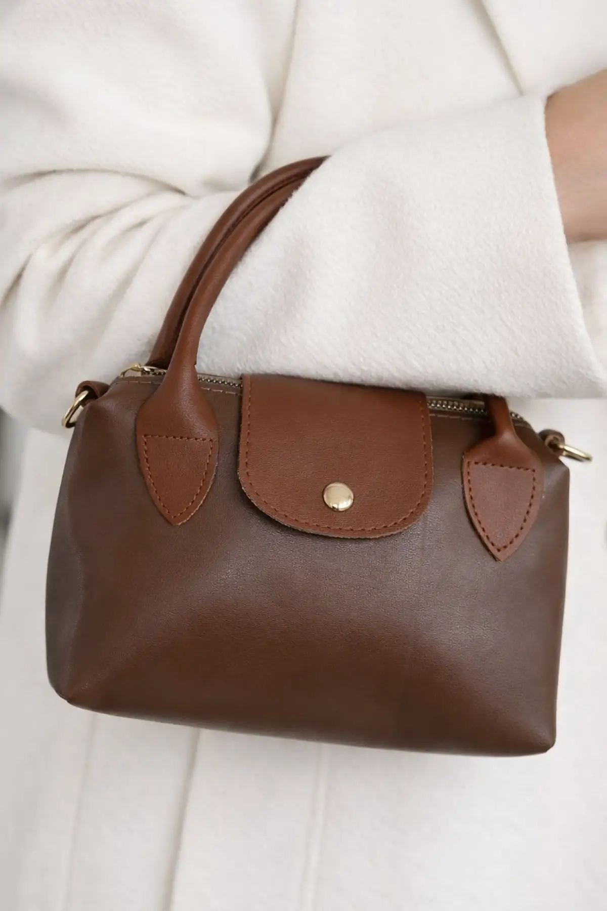 Kahve Renk Deri El Ve Omuz Çantası