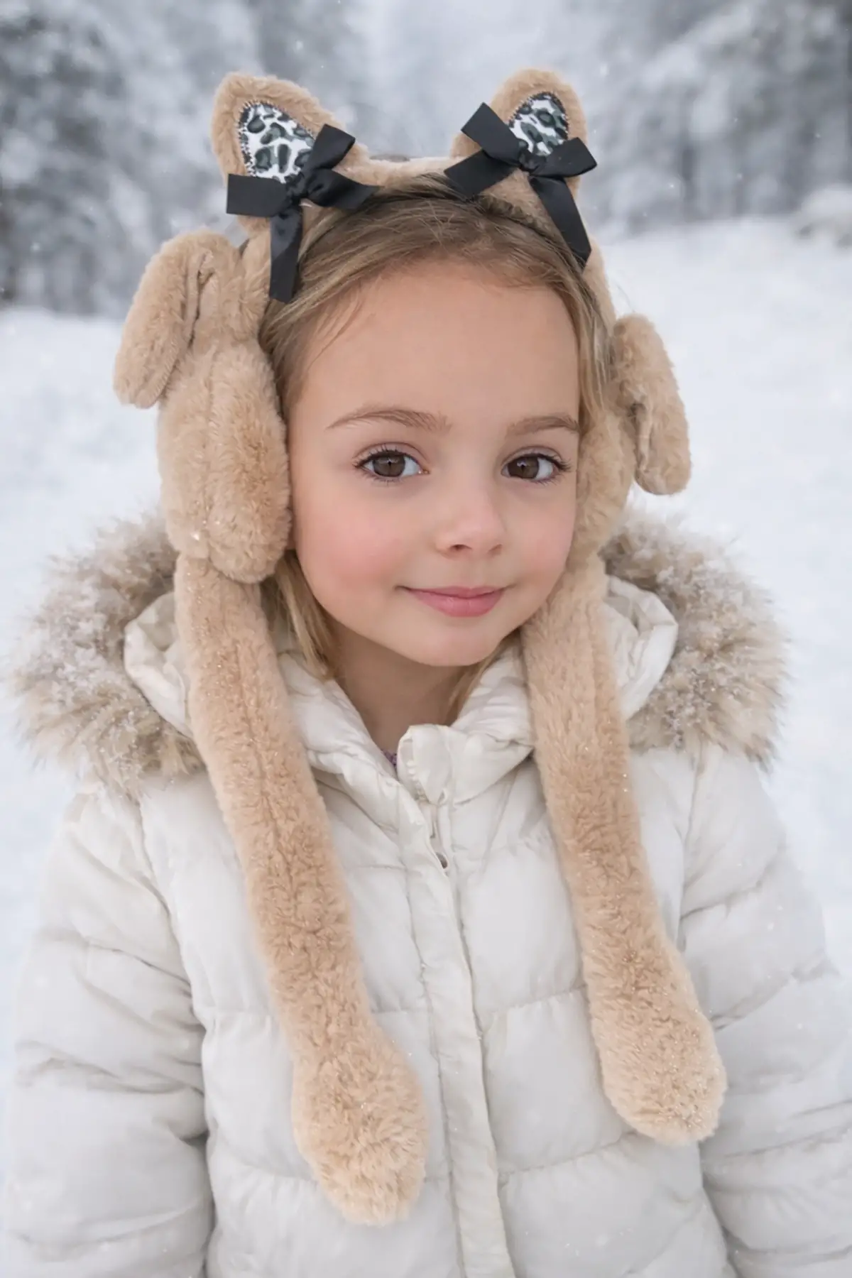 Kahve Renk Kurdele Figürlü Kulakları Oynayan Peluş Kulaklık