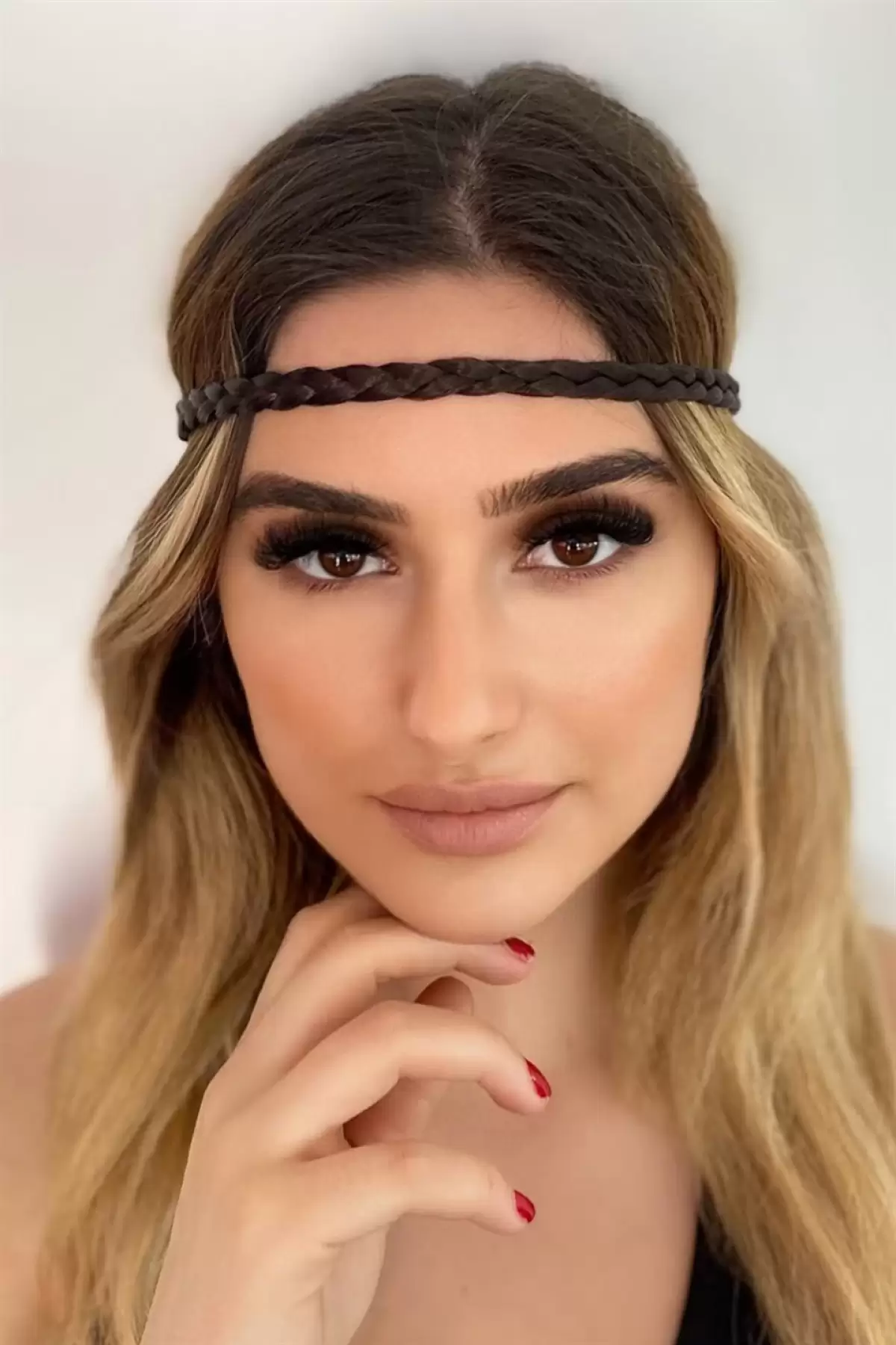 Kahverengi İnce Örgülü Lastik Bandana