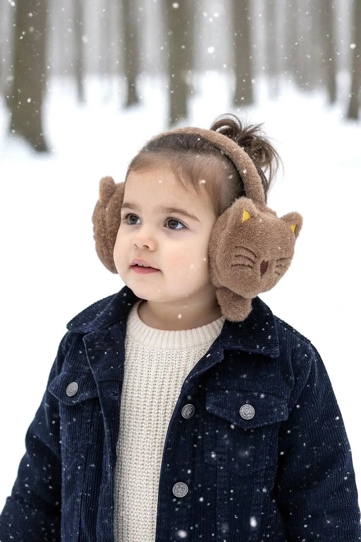 Kahverengi Kedi Figürlü Peluş Kulaklık