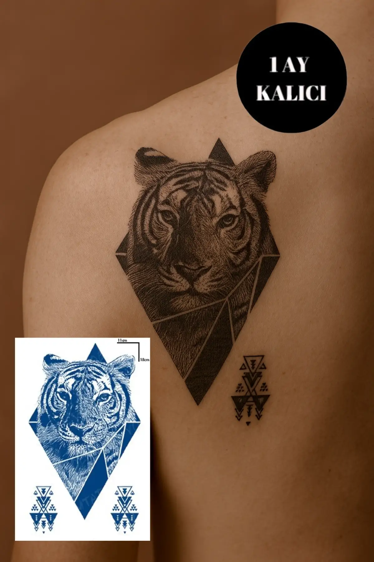 Kaplan Figürlü 12 Saat Sonra Kararan Geçici Orta Dövme Tattoo
