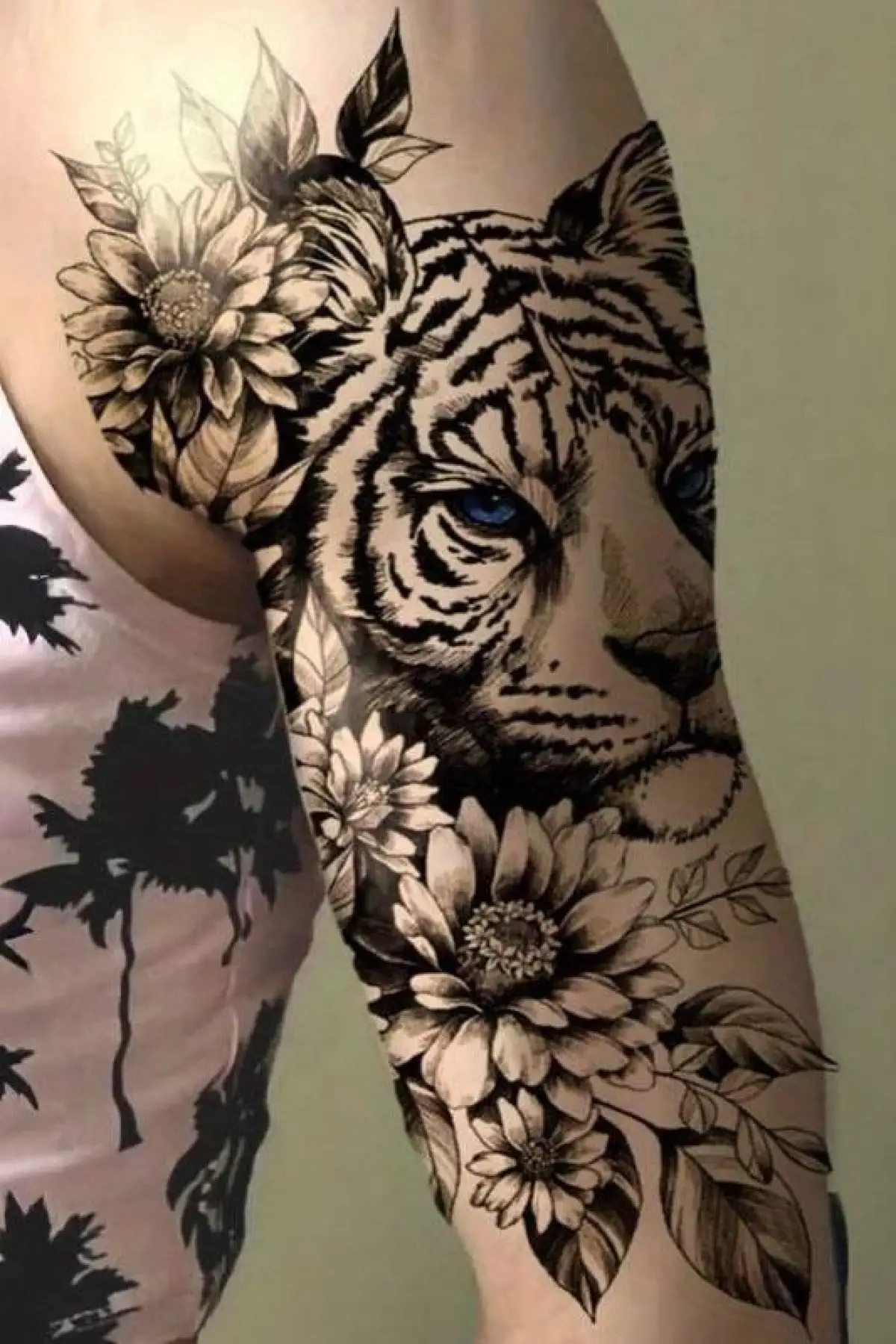 Kaplan Ve Çiçek Figürlü Geçici Dövme Tattoo