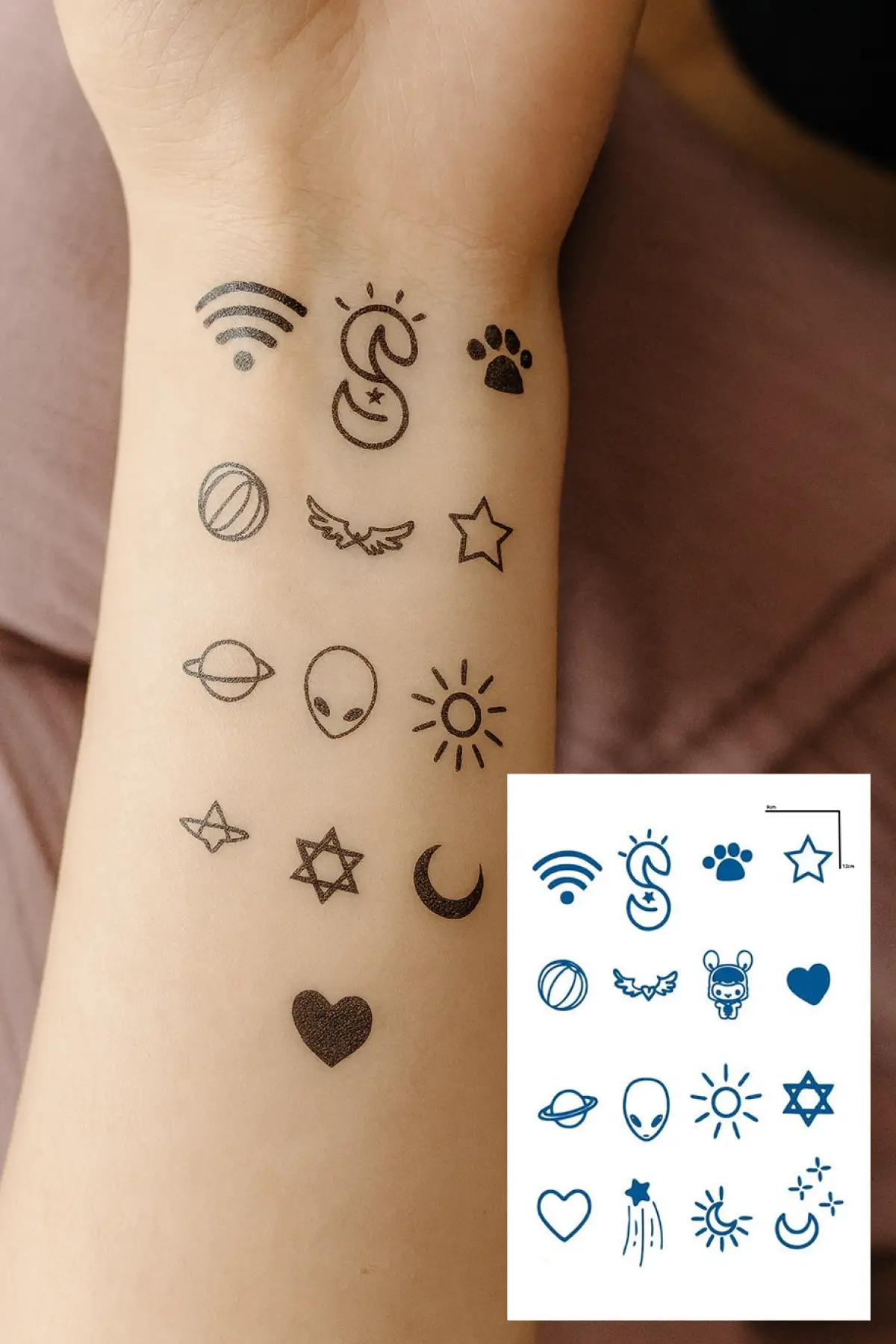 Karışık Figürlü 12 Saat Sonra Kararan Geçici Dövme Tattoo