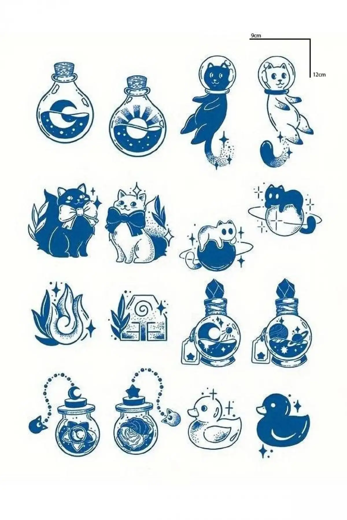 Karışık Figürlü 12 Saat Sonra Kararan Geçici Dövme Tattoo