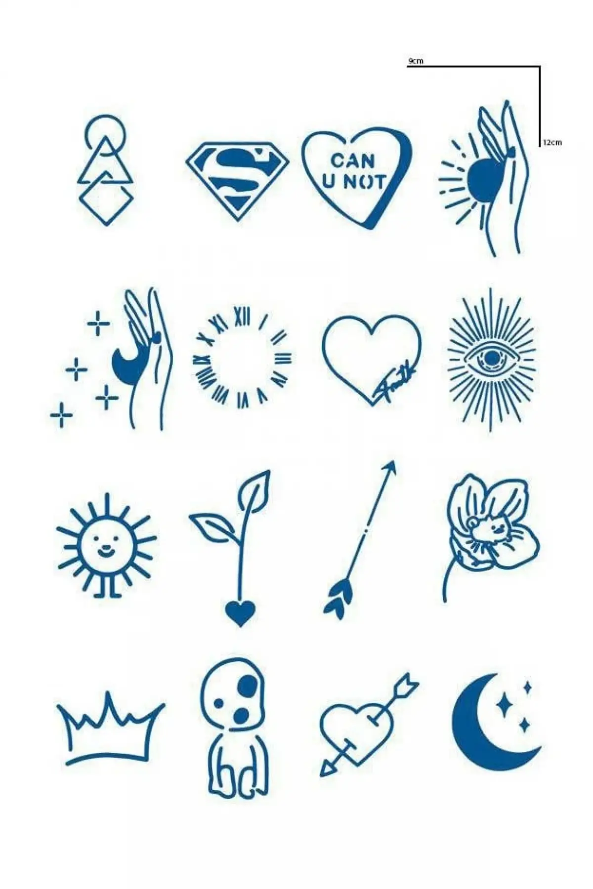 Karışık Figürlü 12 Saat Sonra Kararan Geçici Dövme Tattoo