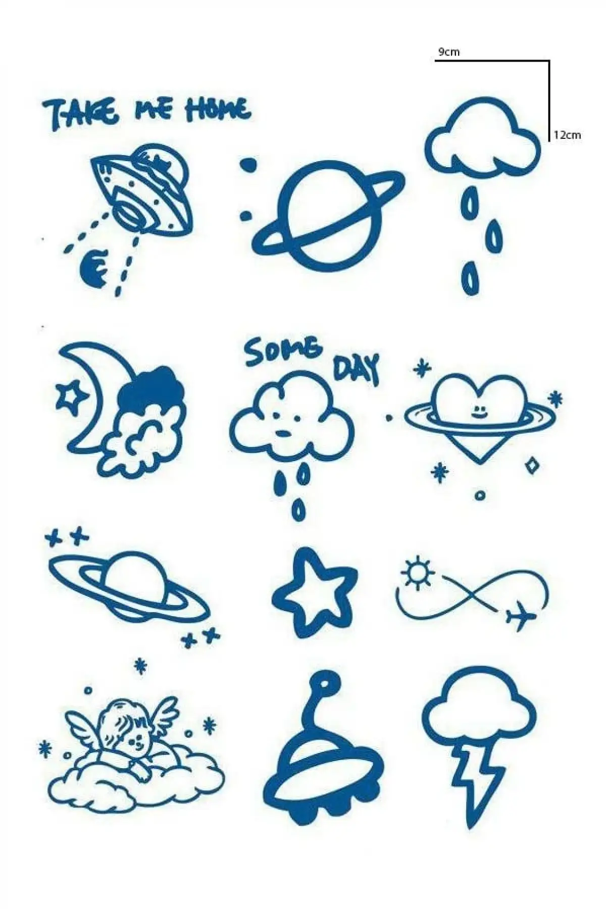 Karışık Figürlü 12 Saat Sonra Kararan Geçici Mini Dövme Tattoo