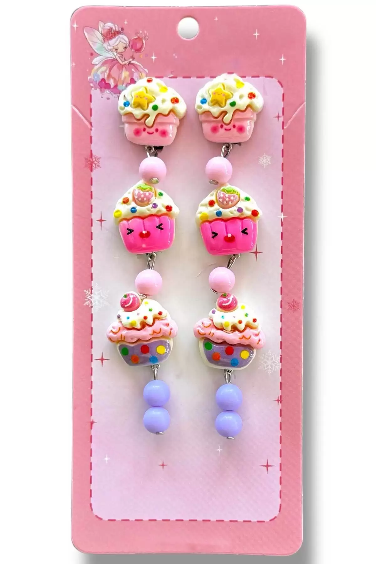 Karışık Renk 6lı CupCake Figürlü Deliksiz Çocuk Küpe Set