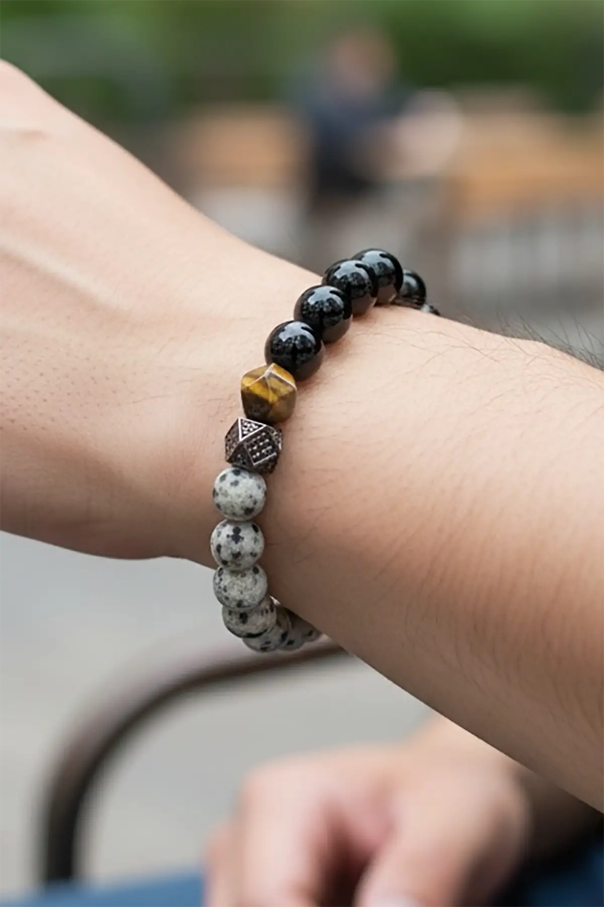 Karışık Renk Boncuk Detaylı Erkek Bileklik