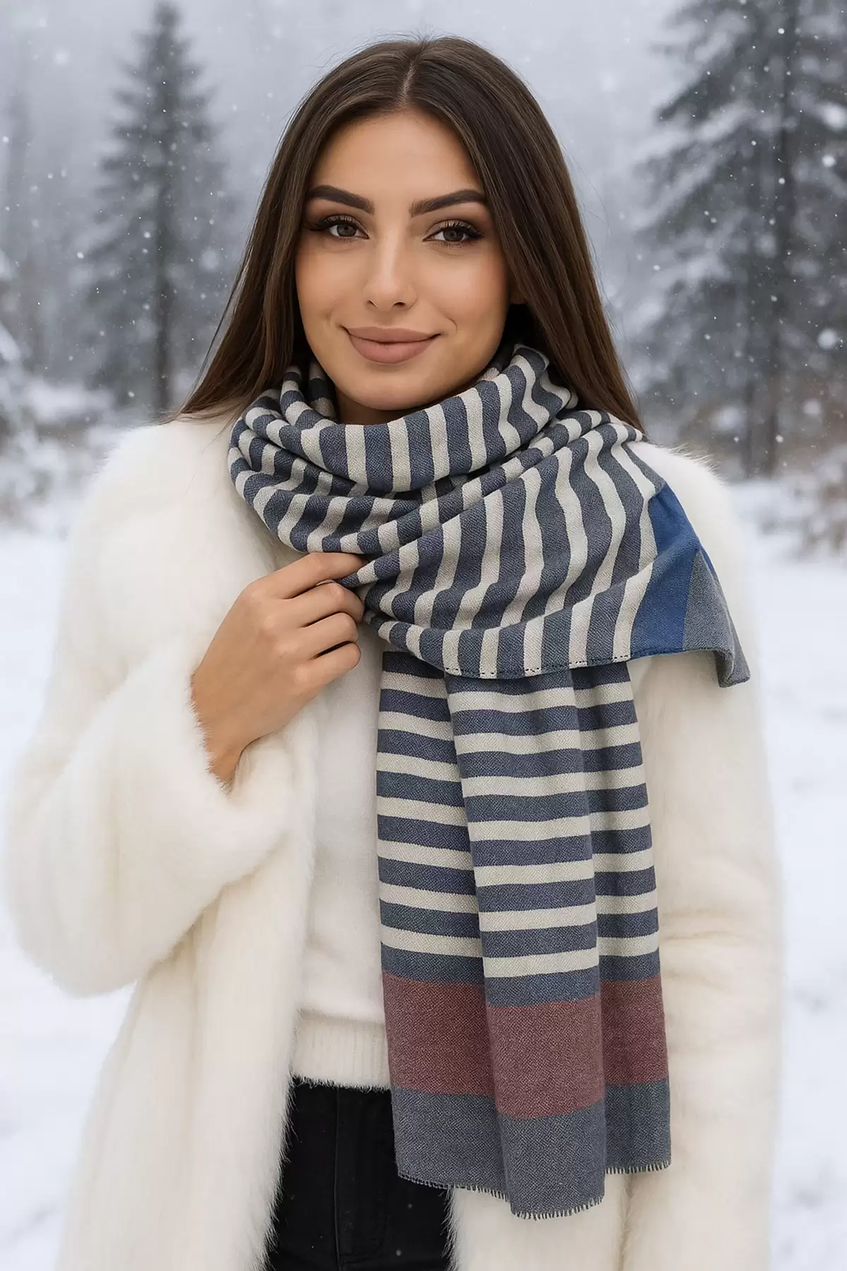 Karışık Renk Çizgili Unisex Şal