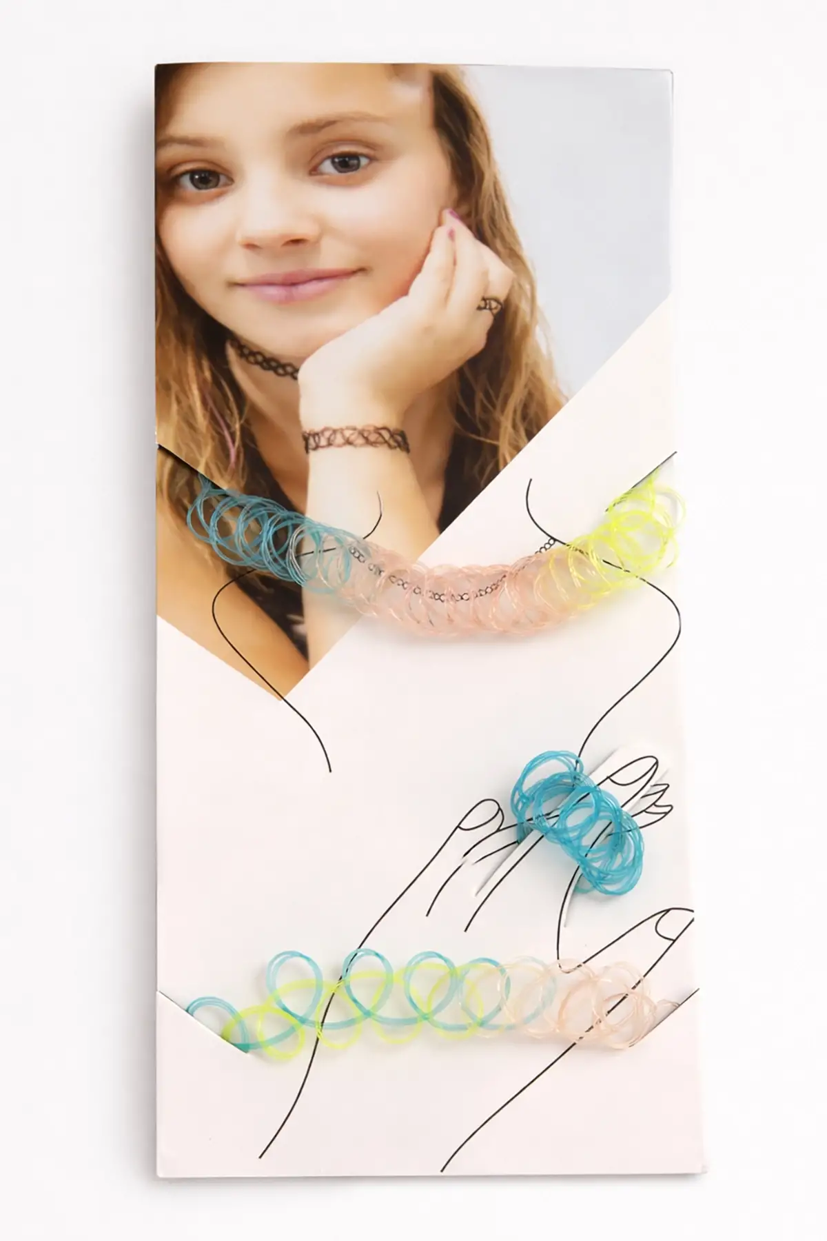 Karışık Renk Elastik Choker Kolye | Bileklik Ve Yüzük Set