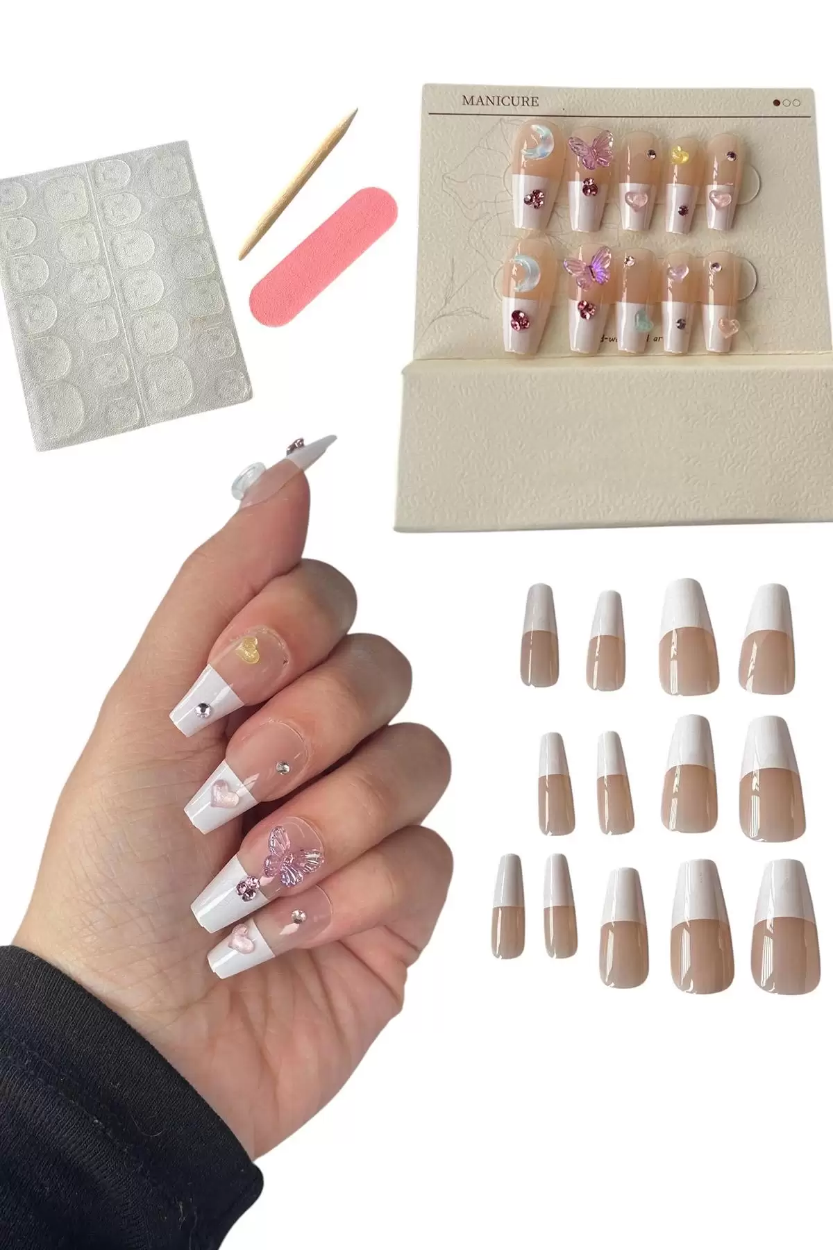 Karışık Renk Karışık Figürlü Takma Tırnak Set (Yapıştırıcılı)