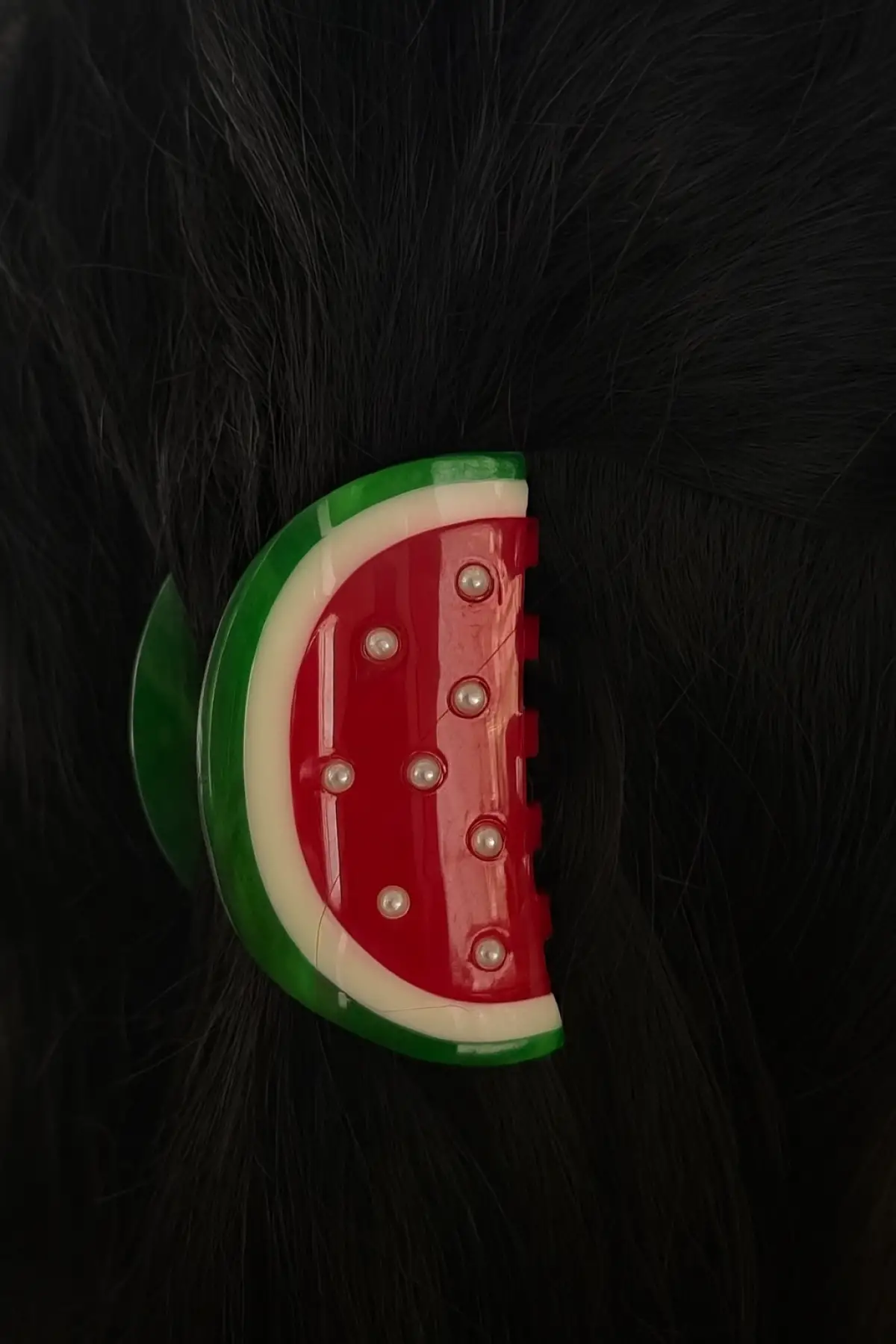 Karışık Renk Karpuz Figürlü İnci Detaylı Kemik Mandal Toka