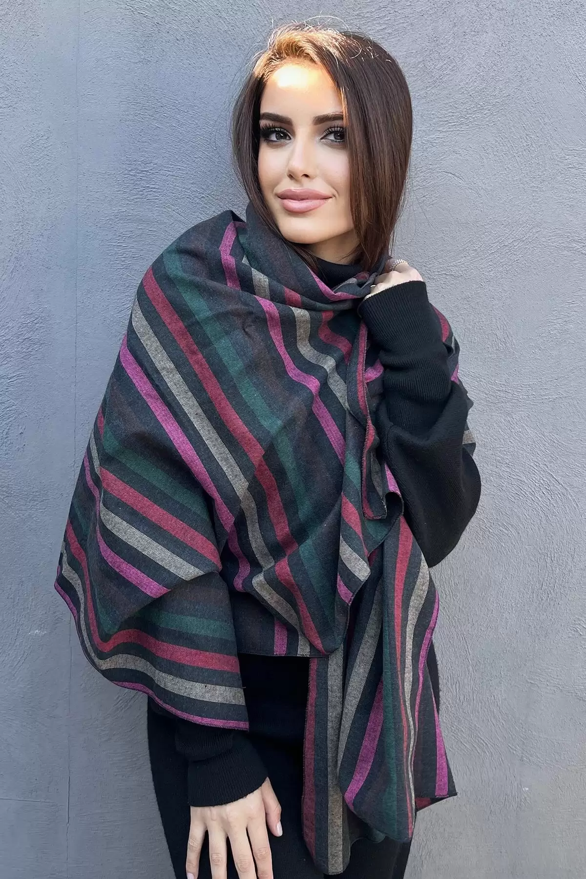 Karışık Renk Kilim Desenli Şal