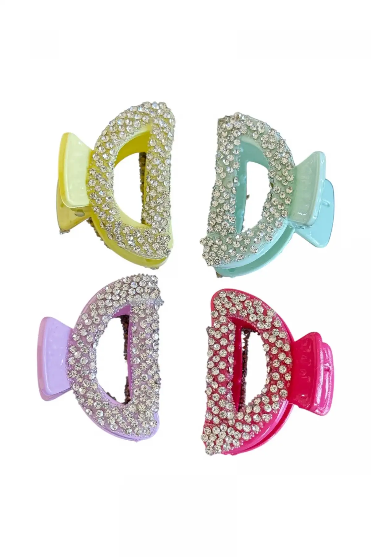 Karışık Renk Taş Detaylı 4lü Mini Mandal Toka Set