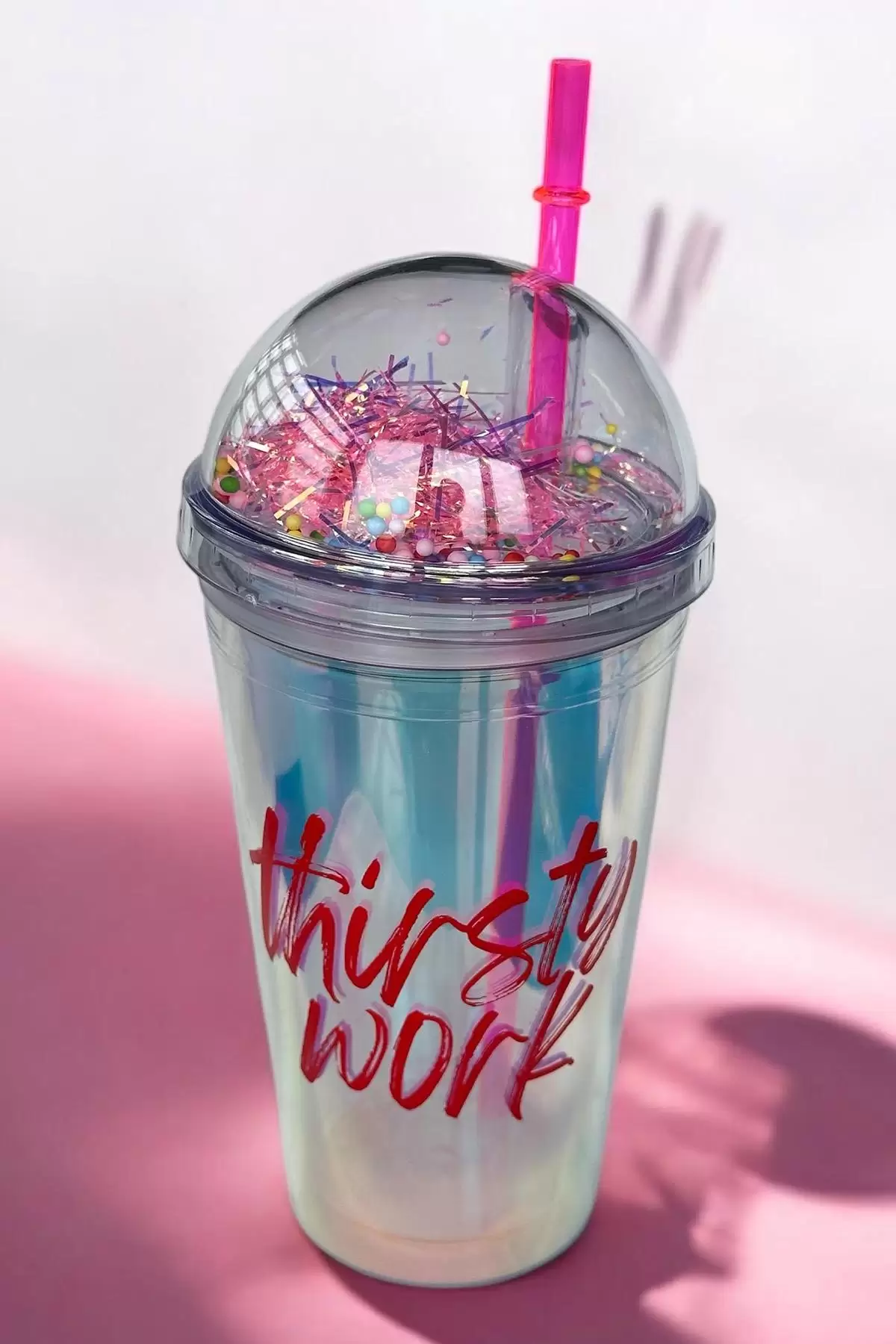 Karışık Renk Thirsty Work Yazılı Pipetli Suluk