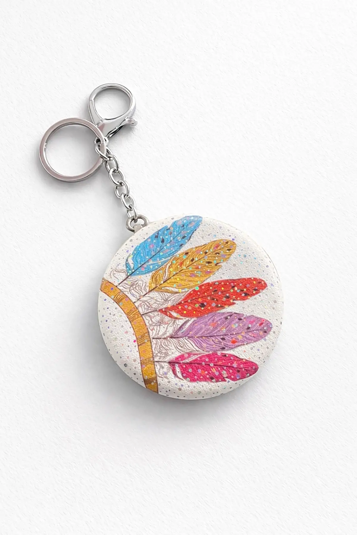 Karışık Renk Tüy Figürlü Cep Aynası