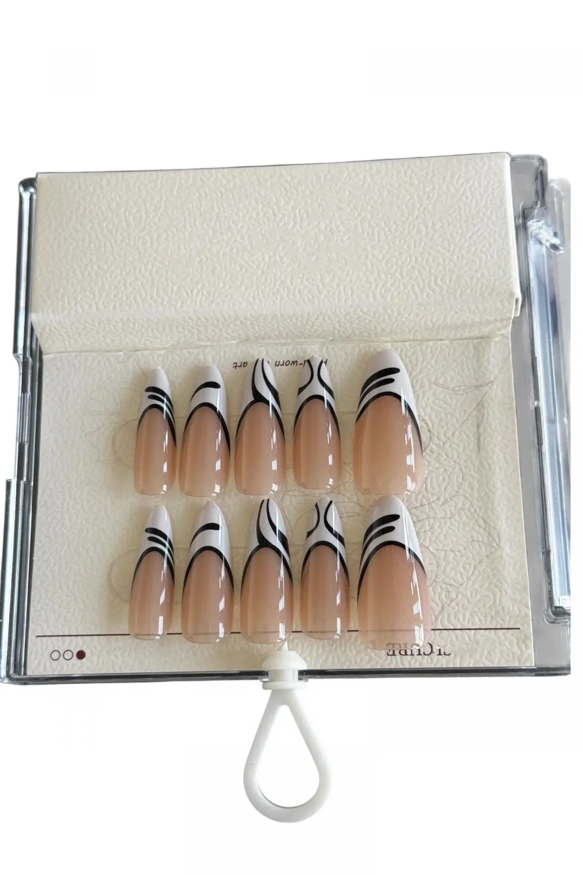 Karışık Renk Zebra Detaylı Jel Tırnak Görünümlü 10lu Takma Tınak Set (Yapıştırıcılı)