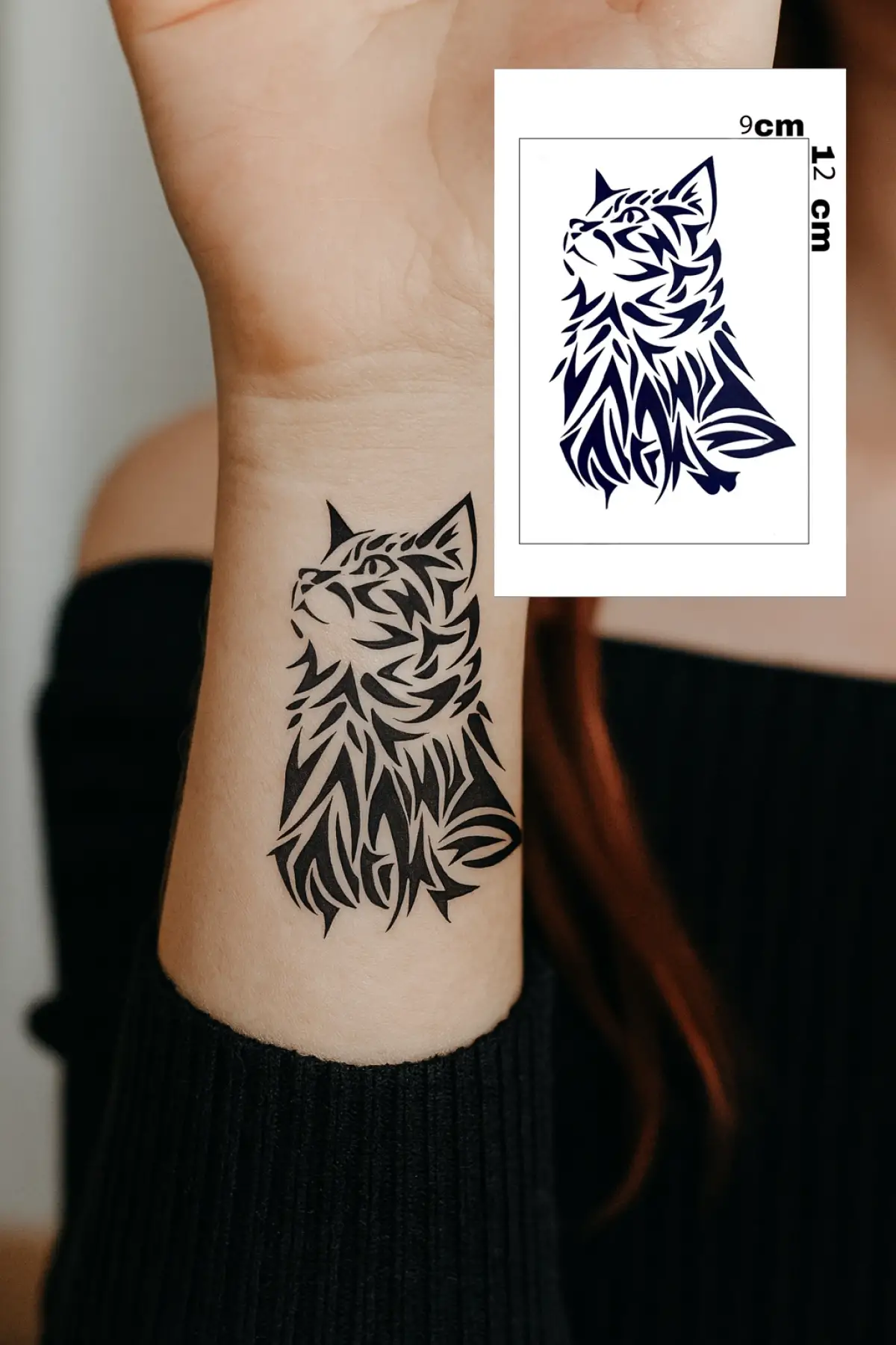 Kedi Figürlü 12 Saat Sonra Kararan Geçici Dövme Tattoo