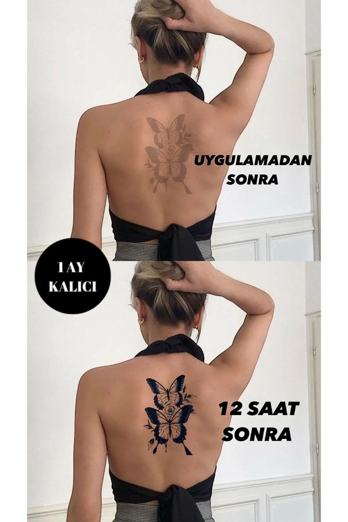 Kelebek Figürlü 12 Saat Sonra Kararan Geçici Dövme Tattoo