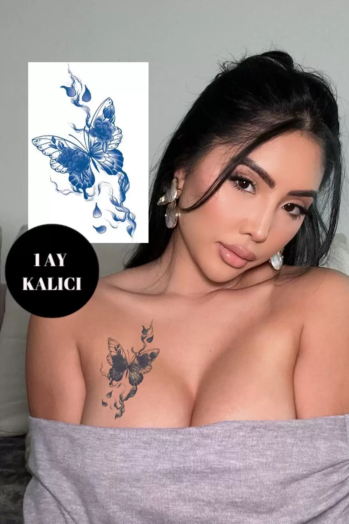 Kelebek Figürlü 12 Saat Sonra Kararan Geçici Dövme Tattoo