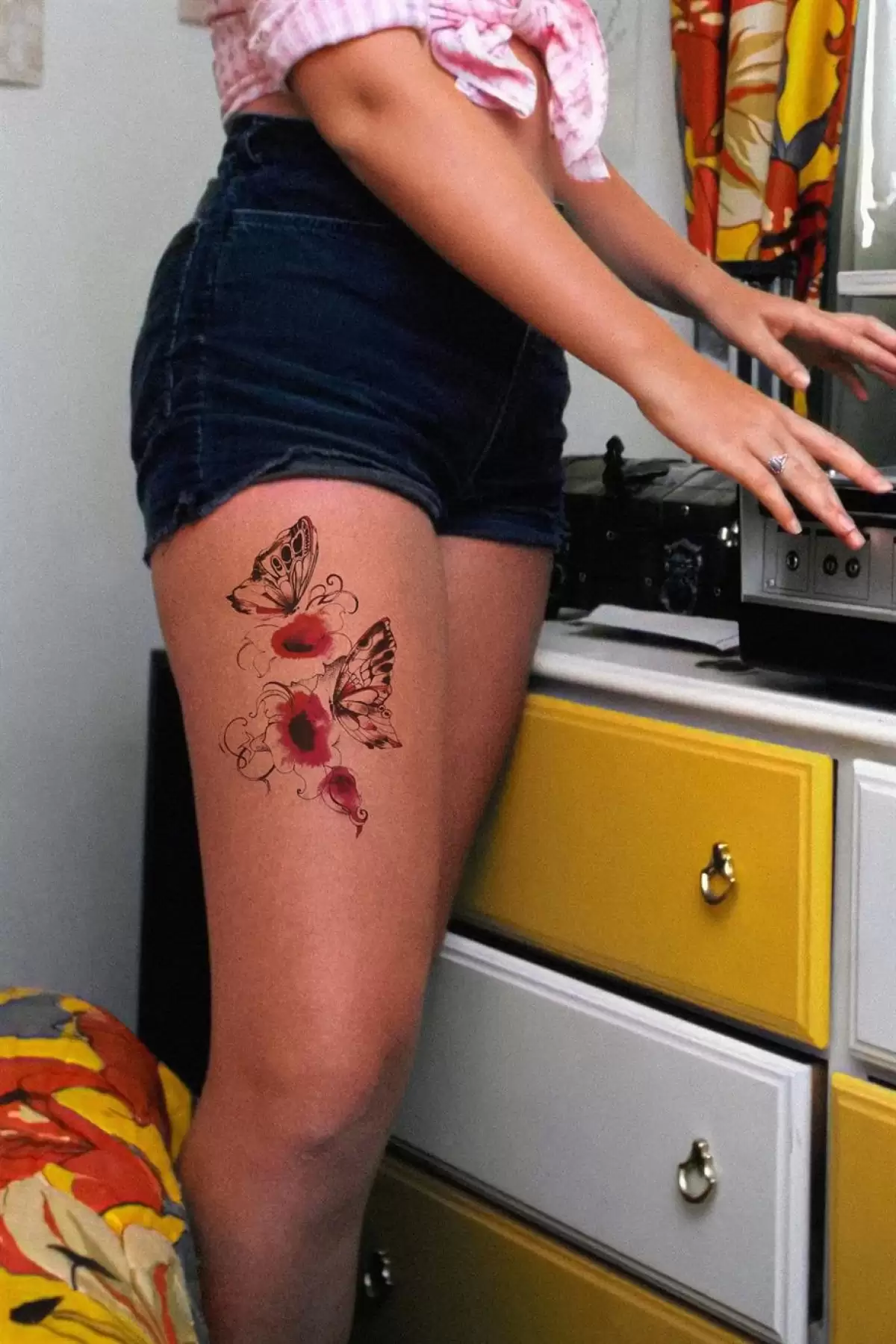 Kelebek ve Gül Geçici Dövme Tattoo