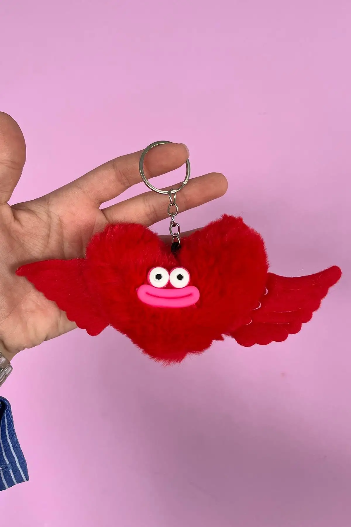 Kırmızı Renk Canavar Figürlü Peluş Anahtarlık