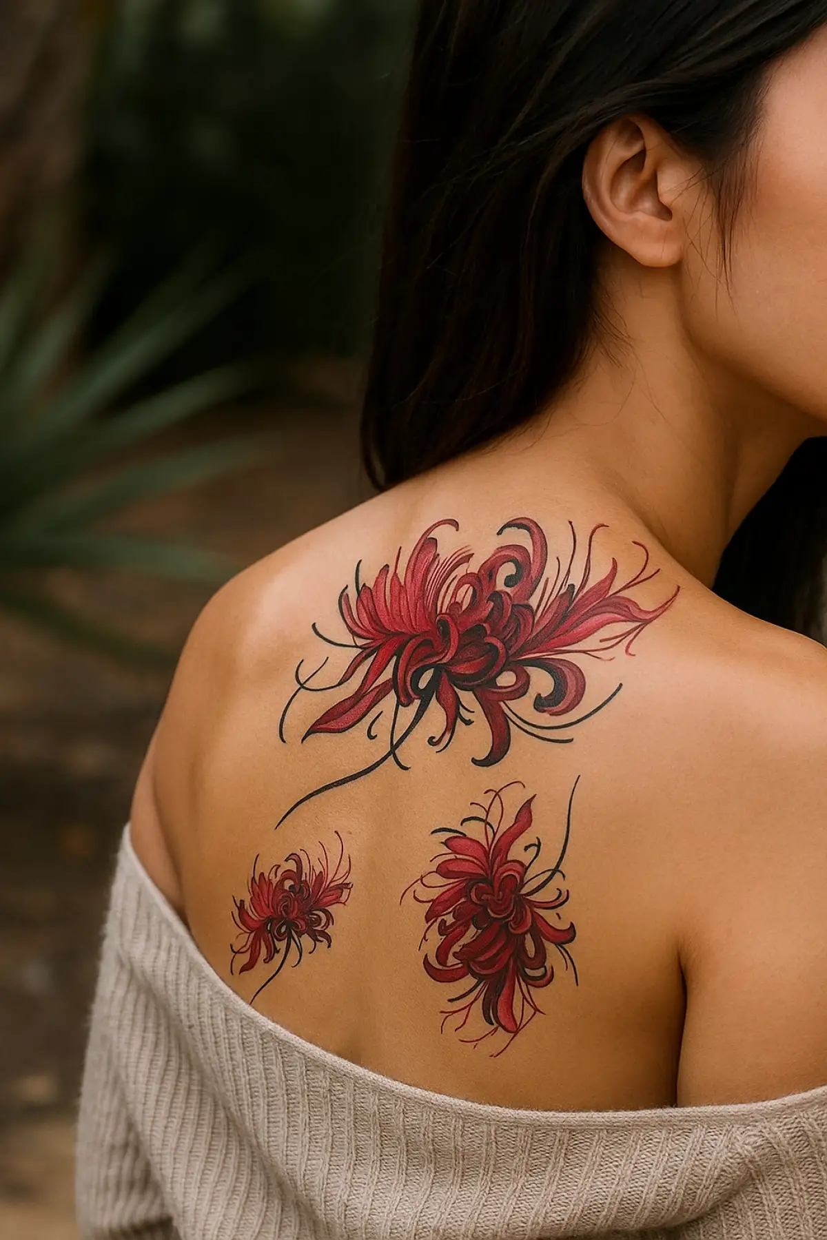 Kırmızı Renk Çiçek Figürlü Geçici Dövme Tattoo