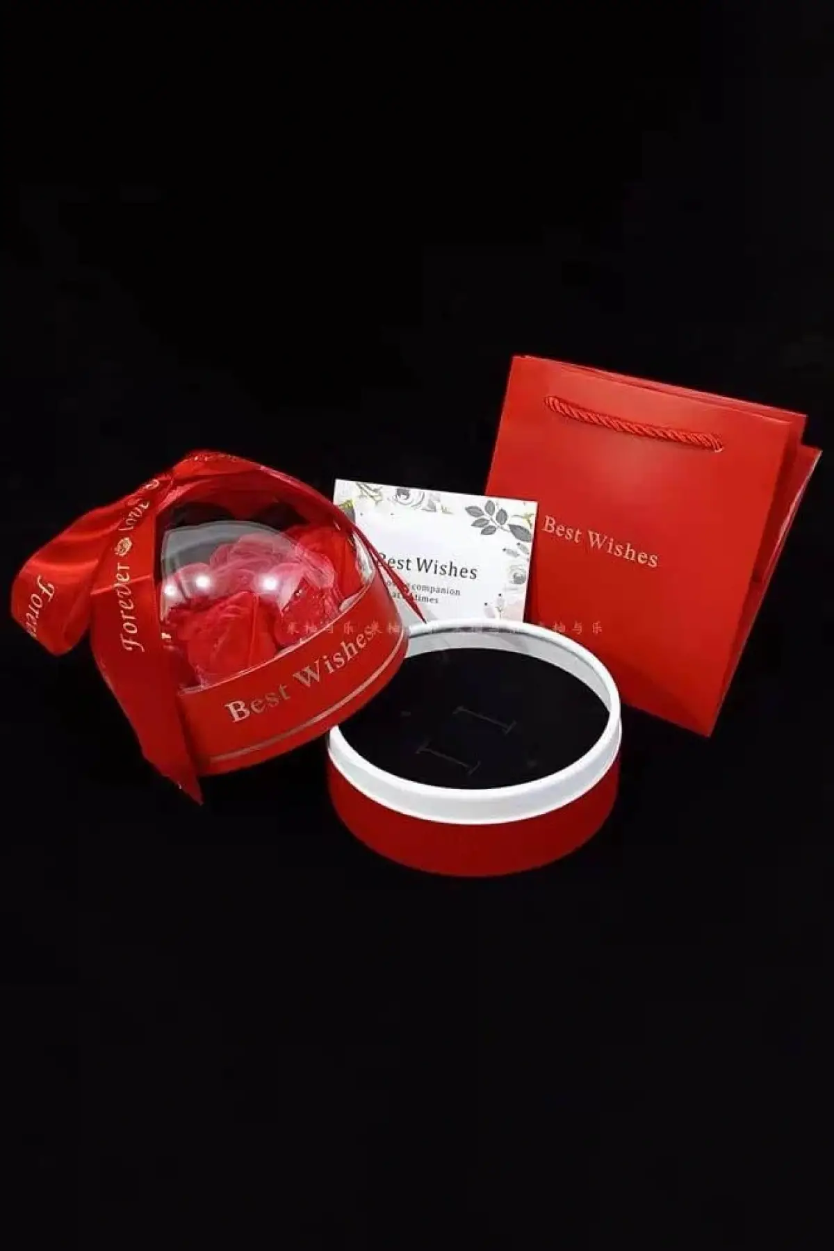 Kırmızı Renk Fanus İçinde Gül Takı Organizerli Hediye Kutusu