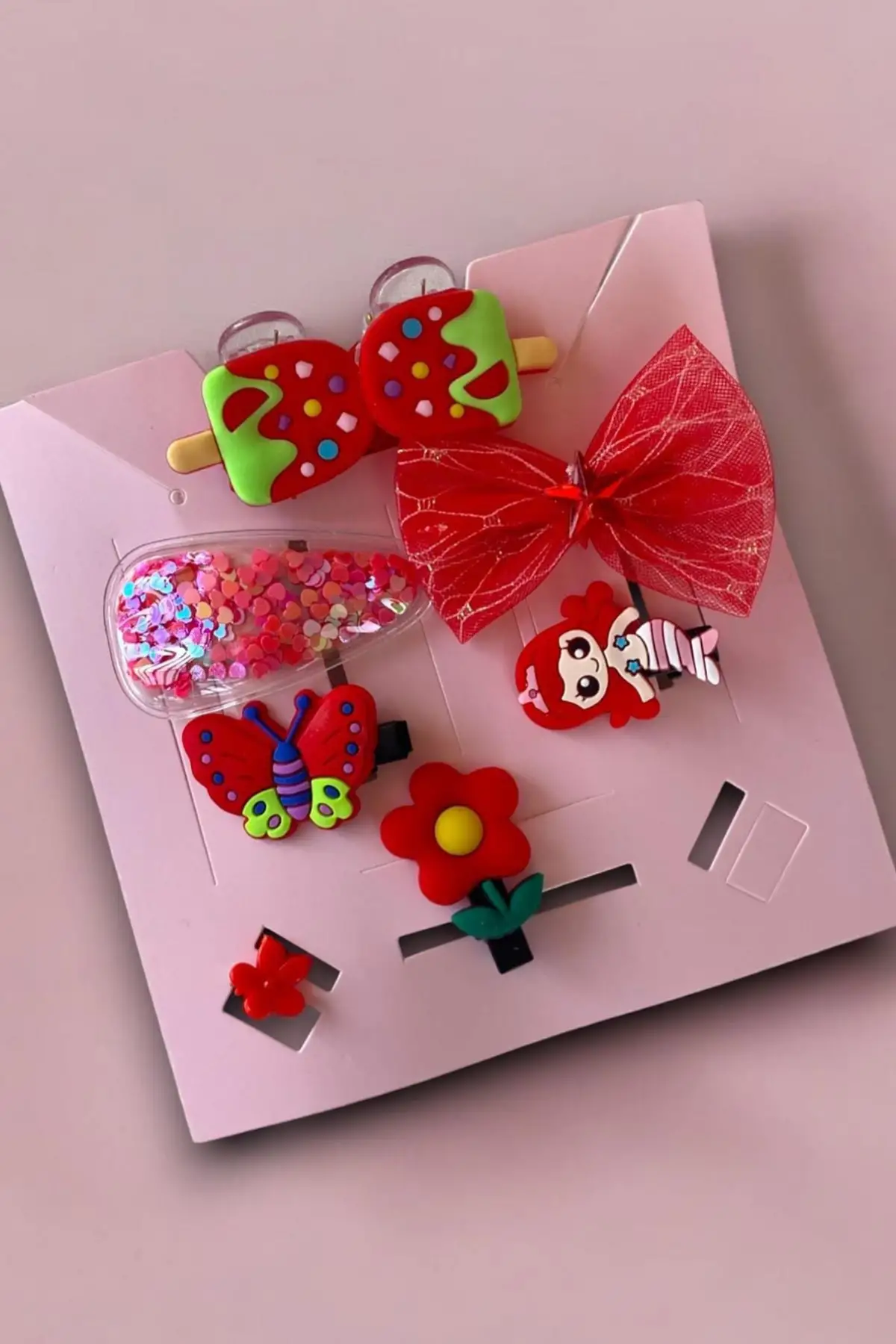 Kırmızı Renk Karışık Figürlü Toka Set